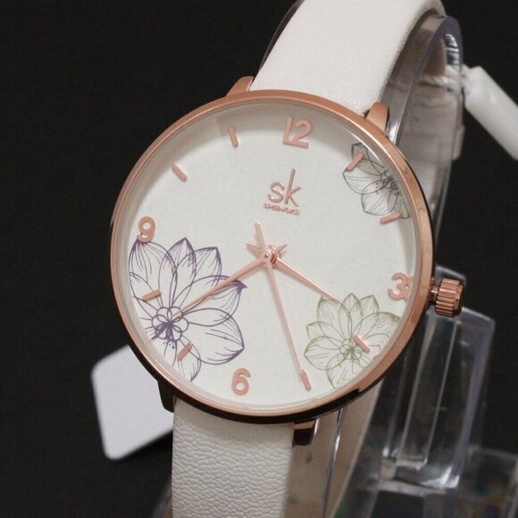 Ladies Dress Quartz Watch White Floral Dial White Strap 32mm - Picture 7 of 13